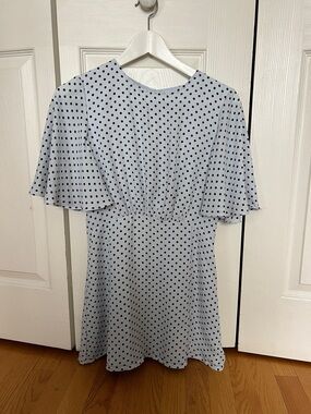 Who What Wear Light Blue and Black Polka Dot Dress
